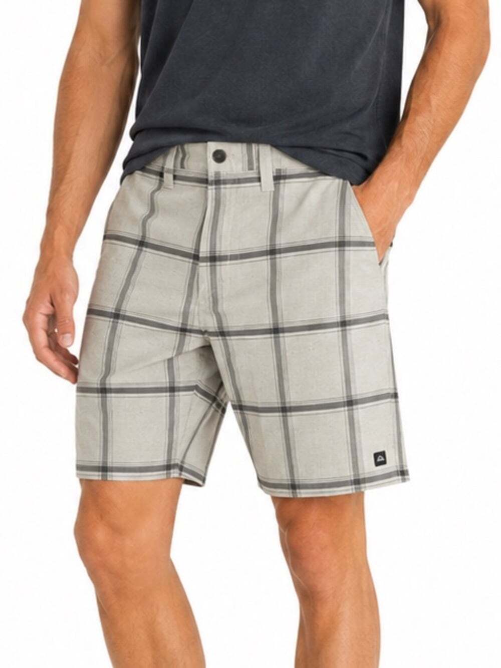 Quicksilver Men’s Grey Plaid Regular Fit Casual 28” Hybrid Amphibian Shorts